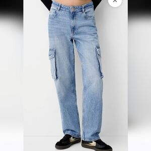 Vintage Chic Berkshka Light Blue Cargo Designer Jeans for Woman - Size 00 Pants